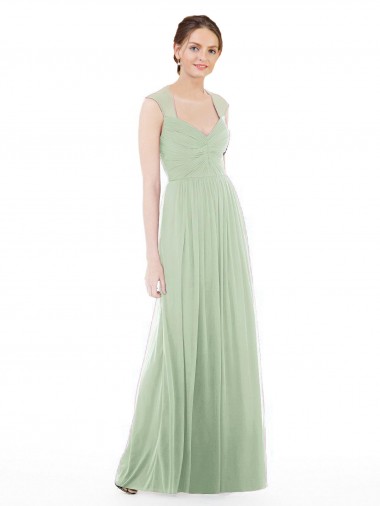 Cap Sleeves Sweetheart Soft Chiffon Sage Long Formal Dress / Bridesmaid Dress Leicester