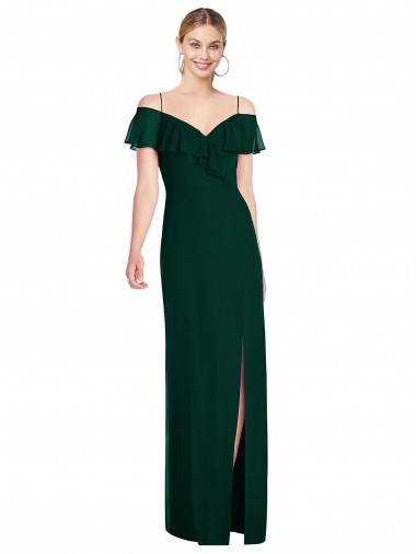 Cold Shoulder Sweetheart Soft Chiffon Ever Green Long Semi Formal Evening Dress / Bridesmaid Dress Leicester