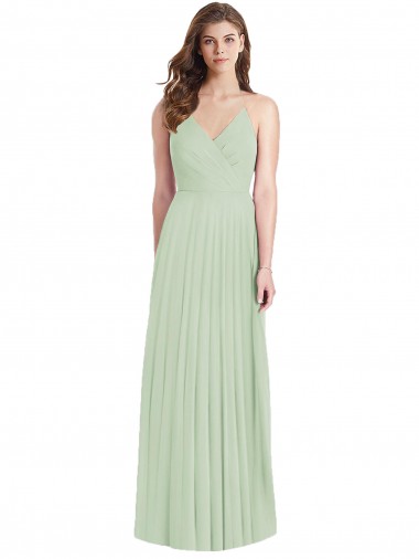 Cold Shoulder V-Neck Soft Chiffon Sage Long Semi Formal Evening Dress / Bridesmaid Dress Leicester