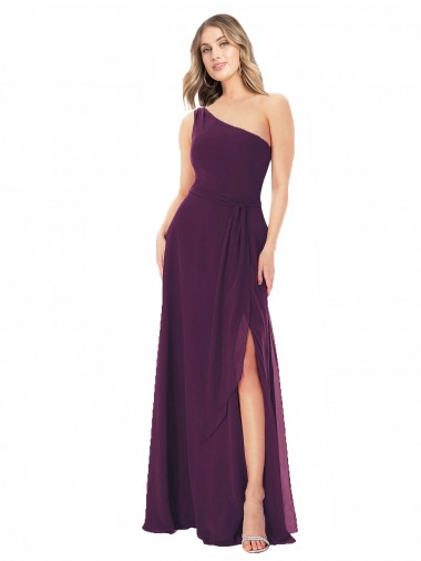 Sleeveless One Shoulder Soft Chiffon Grape Long Formal Dress / Bridesmaid Dress Leicester