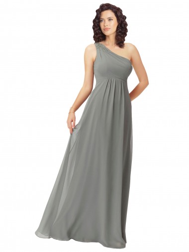 Sleeveless One Shoulder Soft Chiffon Wisteria Long Bridesmaid Dress Leicester