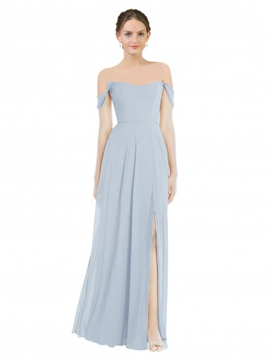 Flounce Sleeves Off the Shoulder Soft Chiffon Sea Glass Long Semi Formal Evening Dress / Bridesmaid Dress Leicester