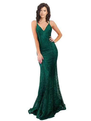 Sleeveless V-Neck Lace Dark Green Long Black Tie Evening Gown / Prom Dress / Bridesmaid Dress Leicester