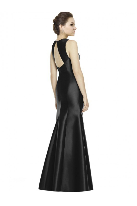 Sleeveless High Neck Satin Black Long Bridesmaid Dress Leicester