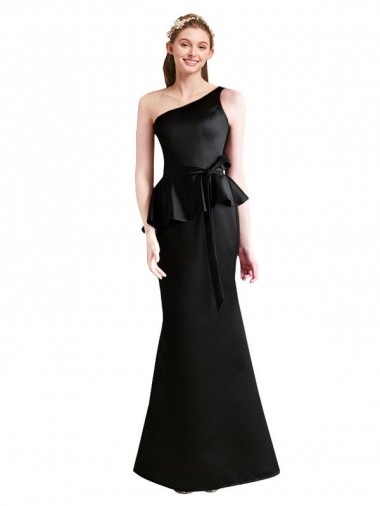 Sleeveless One Shoulder Satin Black Long Bridesmaid Dress Leicester