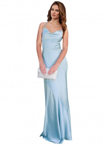 Sleeveless Cowl Neck Silk like Satin Light Sky Blue Long Formal Evening Gown / Prom Dress / Bridesmaid Dress Leicester