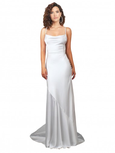 Sleeveless Cowl Neck Silk like Satin White Sweep Train Beach Wedding Dress Leicester
