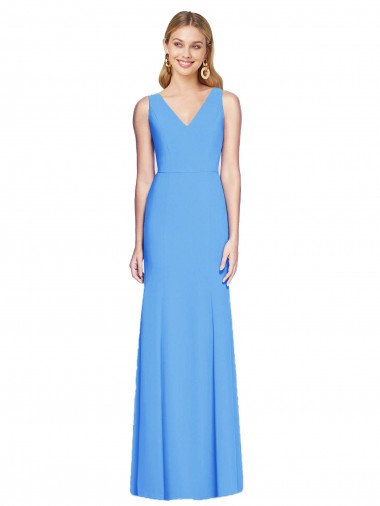 Sleeveless V-Neck Stretch Crepe Peacock Blue Long Semi Formal Evening Dress / Prom Dress / Bridesmaid Dress Leicester