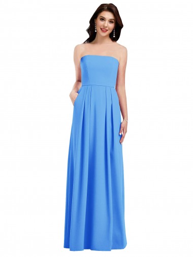 Sleeveless Strapless Stretch Crepe Peacock Blue Long Semi Formal Evening Dress / Prom Dress / Bridesmaid Dress Leicester