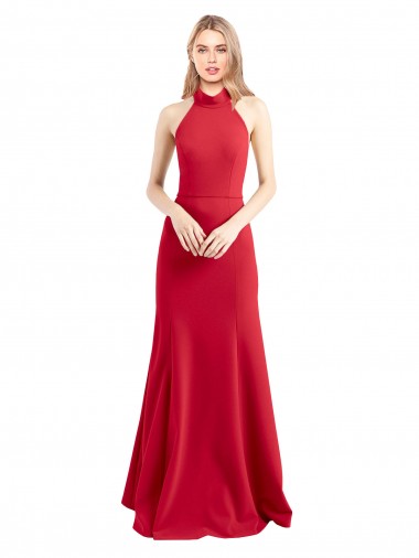 Sleeveless High Neck Stretch Crepe Red A-Line Long Formal Evening Gown / Prom Dress / Bridesmaid Dress Leicester