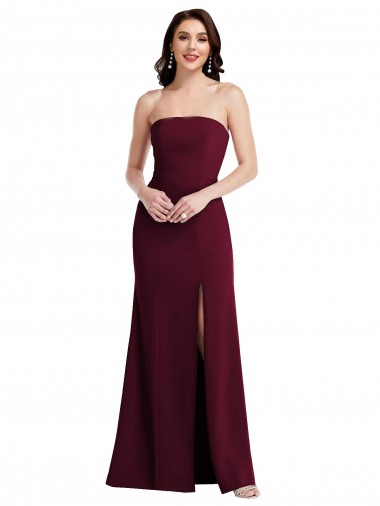 Sleeveless Strapless Stretch Crepe Burgundy Gold Long Semi Formal Evening Dress / Prom Dress / Bridesmaid Dress Leicester