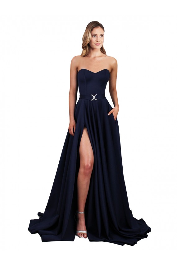 Sleeveless High Neck Stretch Crepe Dark Navy Long Formal Dress / Bridesmaid Dress Leicester