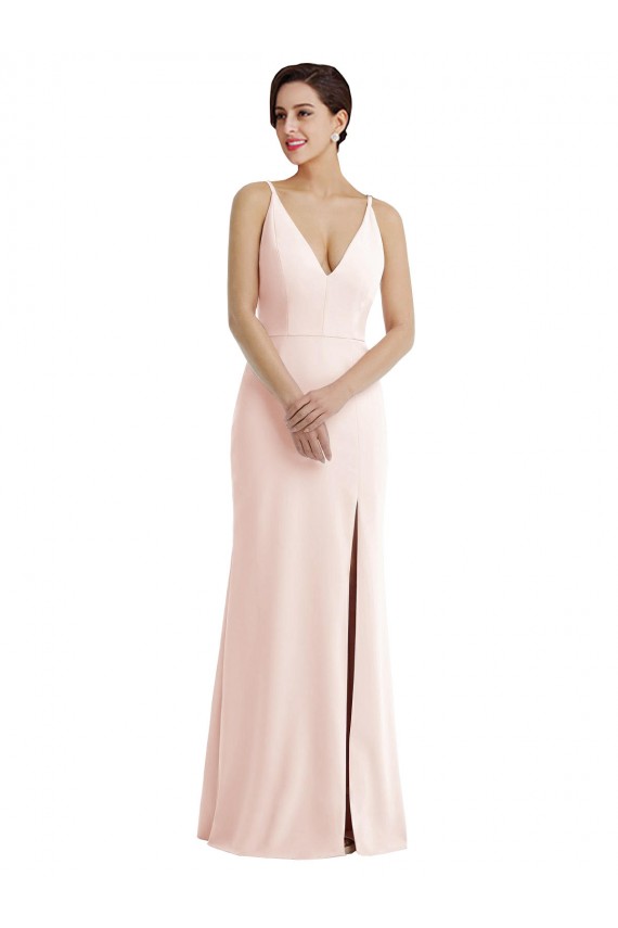 Sleeveless V-Neck Stretch Crepe Pink Long Formal Evening Gown / Prom Dress / Bridesmaid Dress Leicester