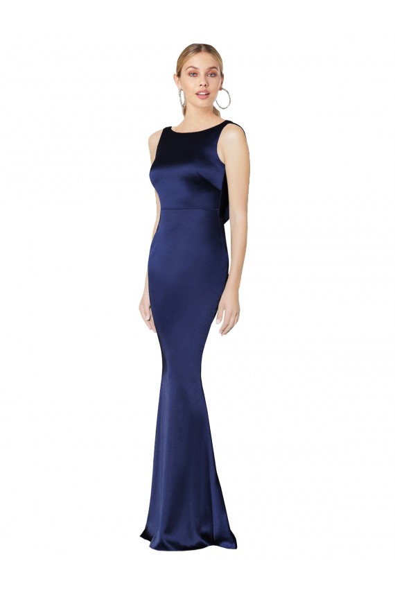 Sleeveless High Neck Stretch Satin Dark Navy Long Formal Evening Gown / Prom Dress / Bridesmaid Dress Leicester