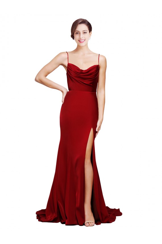 Sleeveless Cowl Neck Stretch Satin Burgundy Sweep Train Black Tie Evening Gown / Prom Dress / Bridesmaid Dress Leicester