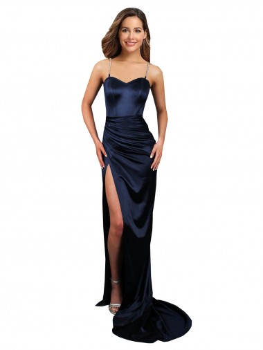 Sleeveless Sweetheart Stretch Satin Dark Navy Long Formal Evening Gown / Prom Dress / Bridesmaid Dress Leicester