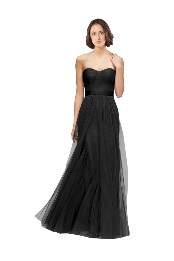 Sleeveless Sweetheart Tulle Black Long Bridesmaid Gown Leicester