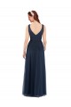 Sleeveless V-Neck Tulle Dark Navy Long Bridesmaid Dress Leicester
