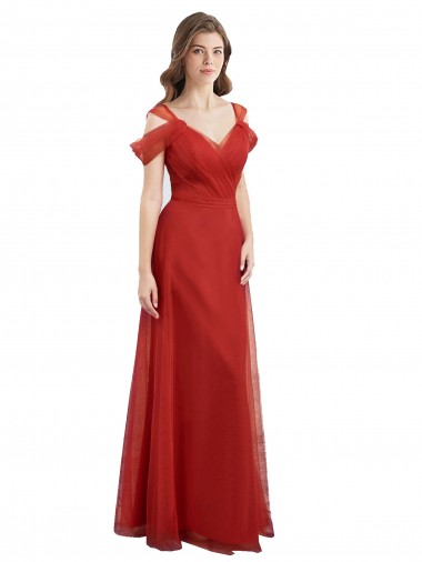 Cold Shoulder Sweetheart Tulle Red Long Formal Dress / Bridesmaid Dress Leicester