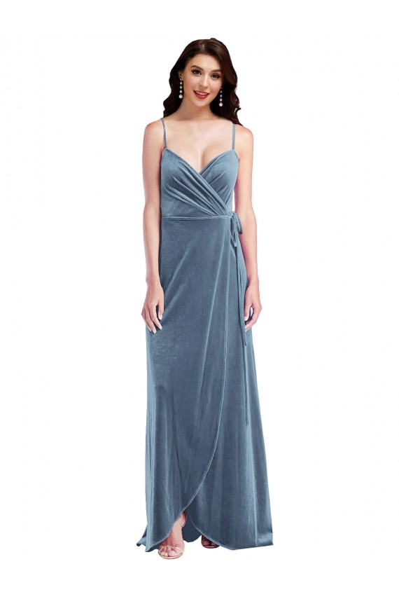 Sleeveless Sweetheart Stretch Velvet Dusty Blue Long Semi Formal Evening Dress / Prom Dress / Bridesmaid Dress Leicester