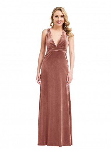 Sleeveless V-Neck Stretch Velvet Cinnamon Rose Long Bridesmaid Dress / Evening Dress Leicester