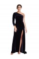 Long Sleeves One Shoulder Stretch Velvet Dark Navy Sweep Train Formal Evening Gown / Prom Dress / Bridesmaid Dress Leicester
