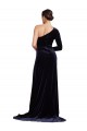Long Sleeves One Shoulder Stretch Velvet Dark Navy Sweep Train Formal Evening Gown / Prom Dress / Bridesmaid Dress Leicester